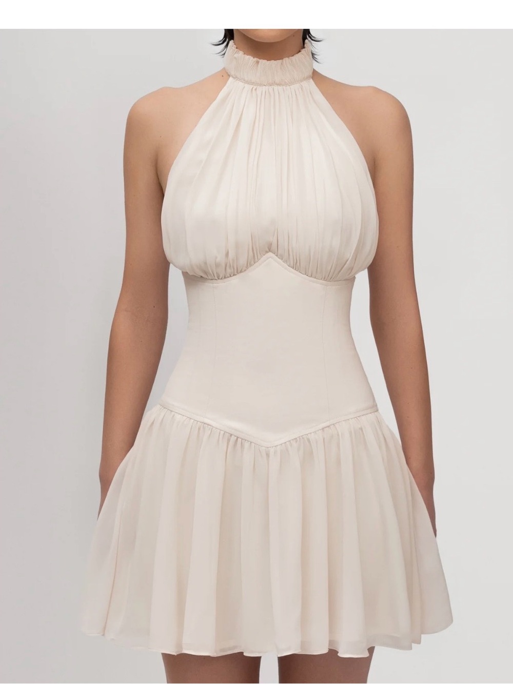 Halter Neck Mini Dress in Soft Cream